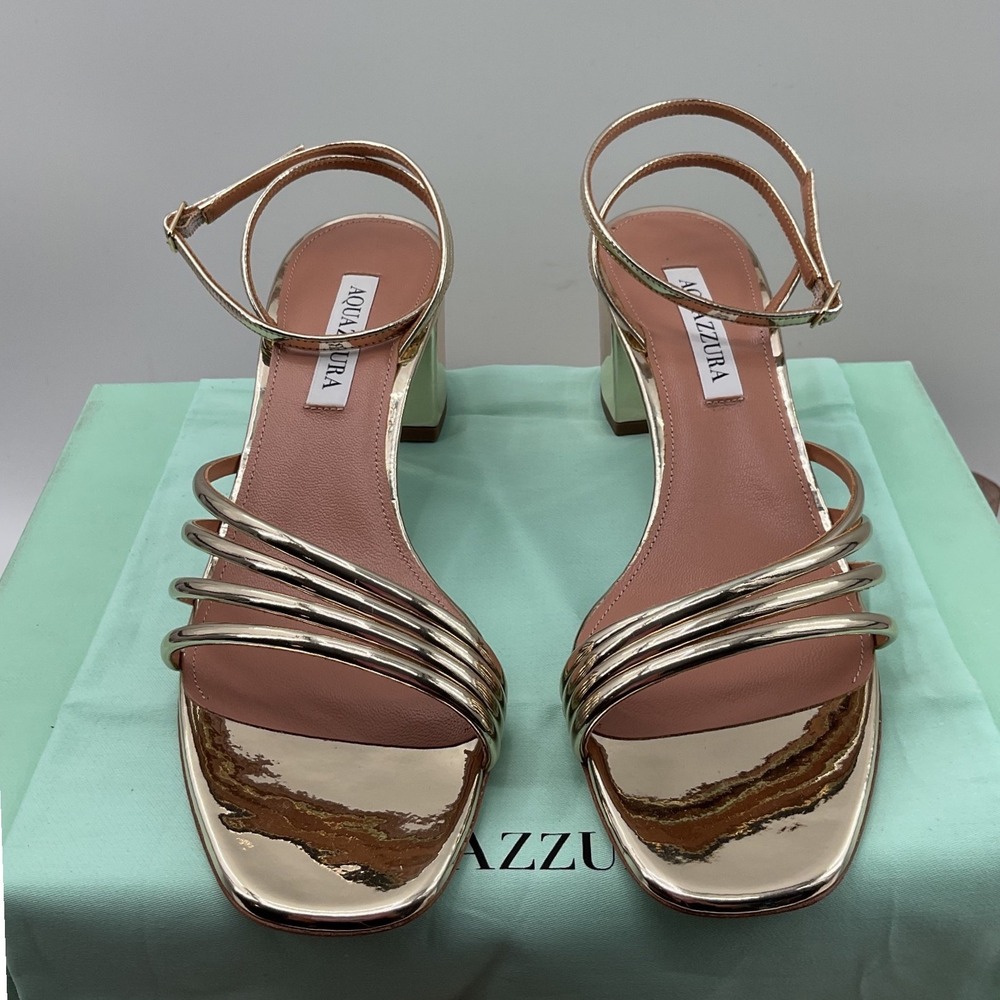 Aquazzura Latour 50 leather sandals Metallic Gold Mirrored  Block Heel Sandals